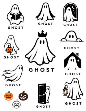 Black and white Halloween ghost logo and icon collection