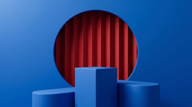 Blue and red podium abstract background studio minimal showcase scene for product presentation 3d rendering