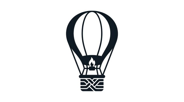 Hot Air Balloon Icon with Flame and Basket Silhouette.