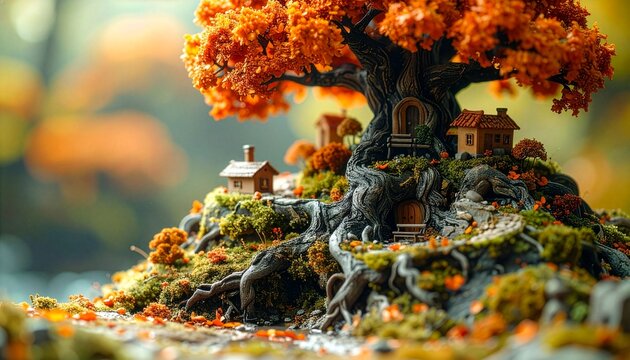 Autumn Forest City Beneath Giant Tree Roots2