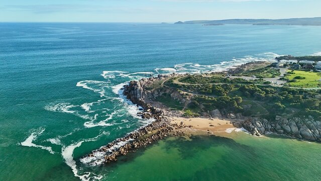 Port Elliot, South Australia &ndash; 4K Aerial Drone Footage of Coastal Town, Freeman Lookout, Green Bay, Horseshoe Bay, Boomer Beach, Strong Ocean Waves on Rocky Coastline near Victor Harbor
