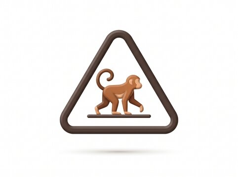 3D render of a monkey crossing warning sign icon isolated on a white background