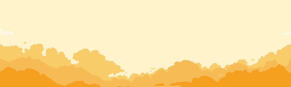 Seamless Panoramic Sunset Sky Background With Layered Orange Golden Clouds, Wide Vector Illustration For Sunrise, Summer Landscape, Autumn Banner, Nature Design, Wallpaper And Horizontal Backdrop.