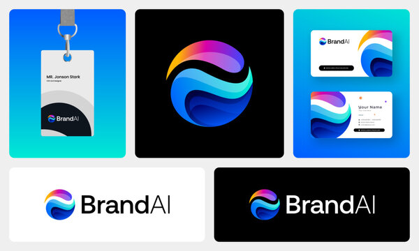 Modern Futuristic SaaS Technology Logo Design Featuring Colorful Gradient Symbols and Digital Innovation  Brand Identity.