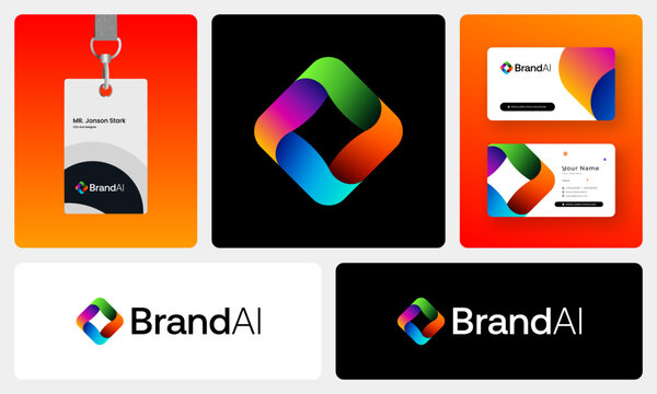 Modern Futuristic SaaS Technology Logo Design Featuring Colorful Gradient Symbols and Digital Innovation  Brand Identity.
