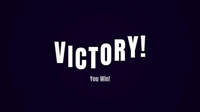 Animated Victory Text on Dark Purple Background, Bold White Letters, 'You Win!' Subtext, Celebration and Achievement Concept, Loopable Video Transition for Gaming and Success