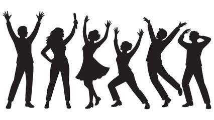 Fototapeta premium Group of people dancing with arms raised silhouette style stock photo
