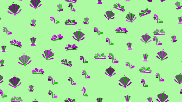 Seamless pattern of abstract purple and green shapes