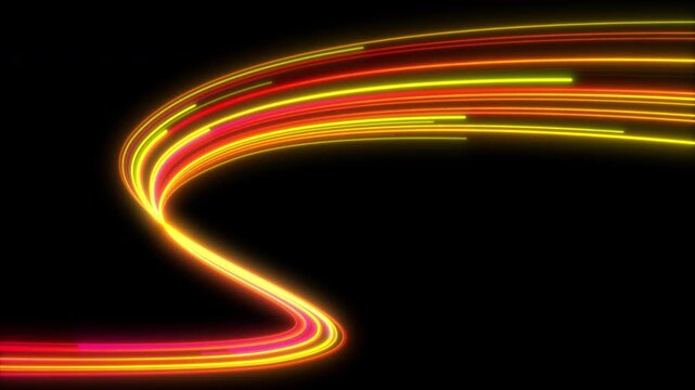 3D motion design of radiant neon filaments creating a seamless rotating wave pattern