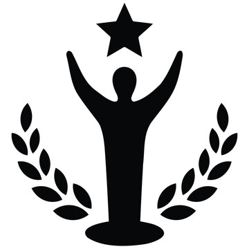 Successful person winning award vector illustration with laurel leaves star silhouette art.