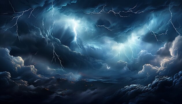 a dark storm background with sky clouds and lightning generative ai