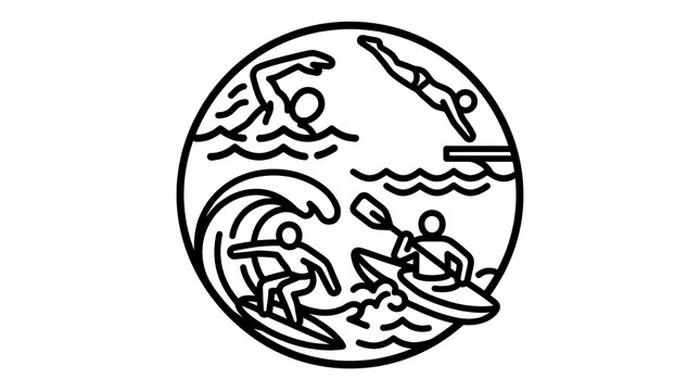 Circle graphic depicting various water sports and activities.