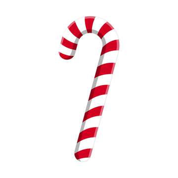 Classic red and white striped Christmas candy cane isolated on white background. Sweet peppermint holiday stick vector illustration for Xmas decoration.