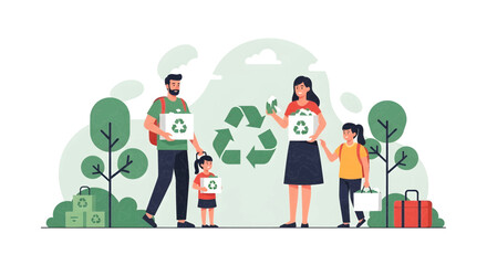 Fototapeta premium Family Promoting Recycling And Sustainable Living