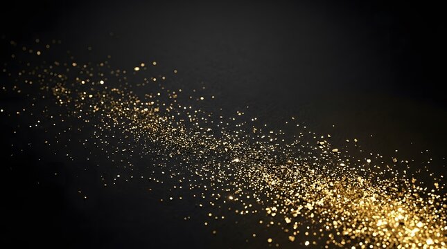 Golden glitter texture on black background, festive holiday backdrop with sparkling particles and copy space for text