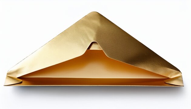 open gold envelope with a glossy finish and triangular flap perfect for delivering important or celebratory messages isolated on white background