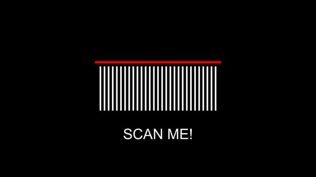 Dynamic motion of barcode scanning animation in digital video sequence on black background. 4K