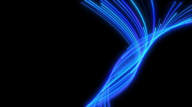 Dynamic 3D background of neon threads flowing together in a continuous spiral movement