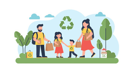 Fototapeta premium Family Promoting Eco Friendly Living With Recycling