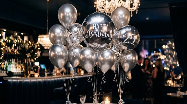 Happy 25th Birthday Balloons, Elegant Celebration at Nightclub