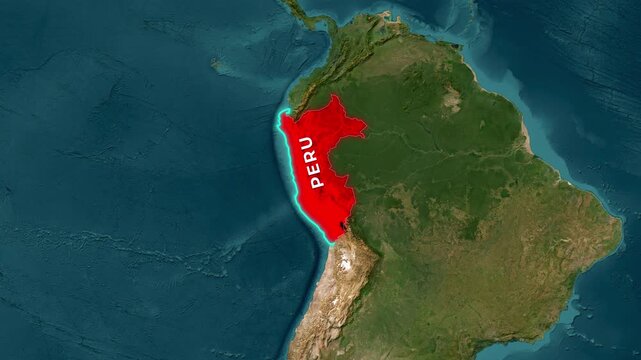 Peru animated map footage highlighting South American location and flag