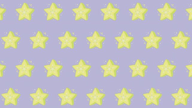 Seamless loop starfruit slice pattern background with cute tropical fruit design