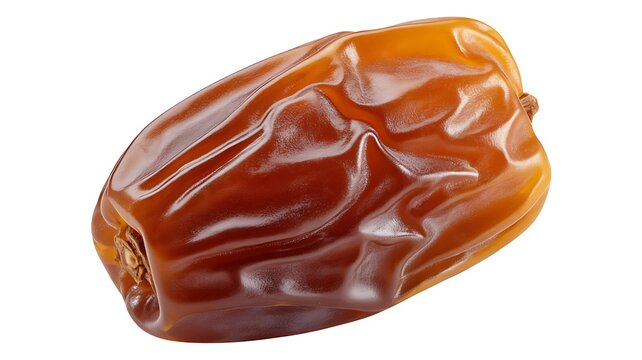 Close-up of a perfectly ripe and sweet date fruit, featuring its distinct wrinkled texture on a transparent background. 