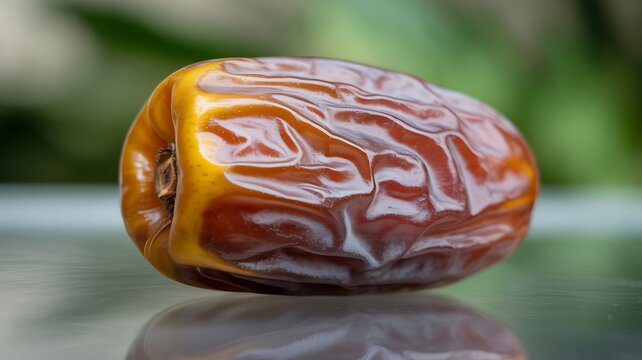 Close-up of a perfectly ripe and sweet date fruit, featuring its distinct wrinkled texture on a transparent background. 