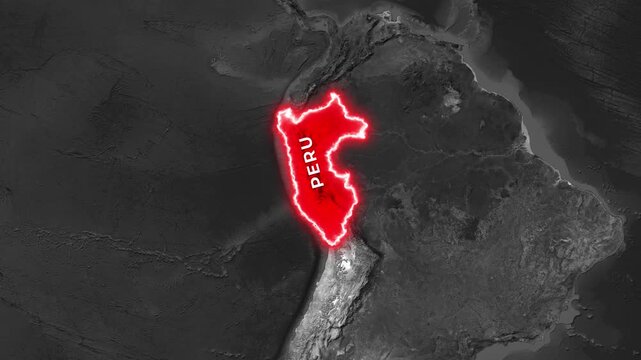 An animated glowing outline of Peru appears on a dark map video footage