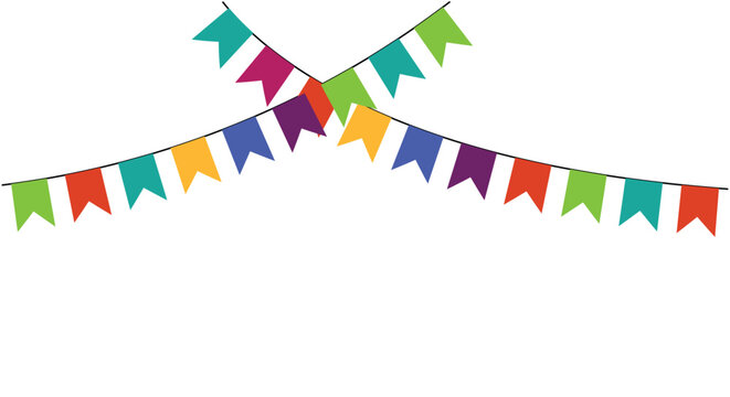 Colorful party bunting flags vector illustration for birthday celebration and festival decoration.