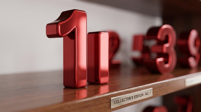 Shiny Metallic Red Number One &mdash; 3D Rendered Symbol of First Place and Achievement