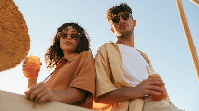 Couple Chillin' in Summer Vibes, Beachside Sunset