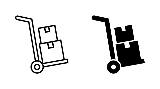 Hand truck with boxes icon set isolated on transparent background