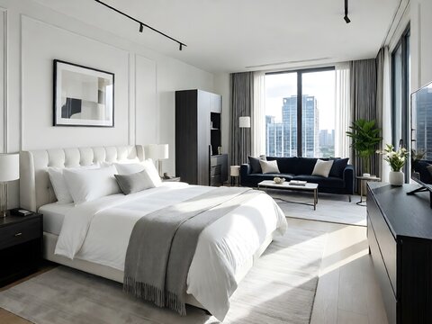 Modern Minimalist Luxury Bedroom Suite With City View Interior Design