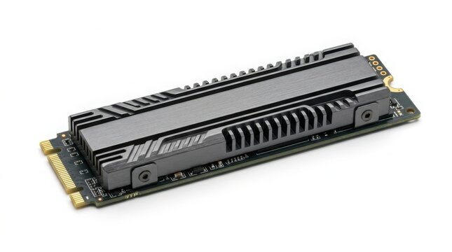 NVMe M.2 SSD Drive on White Background for Data Storage and Tech