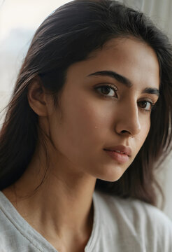 Wellness and self care young woman with natural skin looking at camera skincare routine and beauty concept portrait of a person with healthy complexion