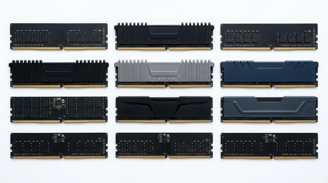 Multiple RAM memory modules arranged in a grid for computer hardware