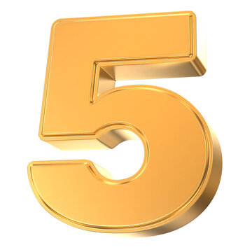 Gold metallic 3D number five