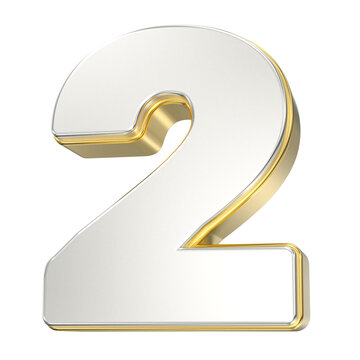 Glossy 3D number 2 with gold