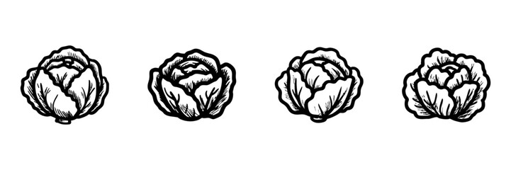Obraz premium Cabbage Vegetables Hand Drawn Doodle Icon Set. Fresh Garden Plant Sketch Symbol Collection. Organic Farming And Healthy Food Industry. Isolated Vector Illustration