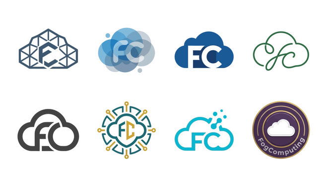 Fog and cloud computing FC lettermark logo set.