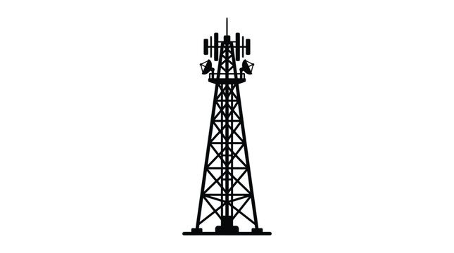 Cell tower structure with antennas black silhouette