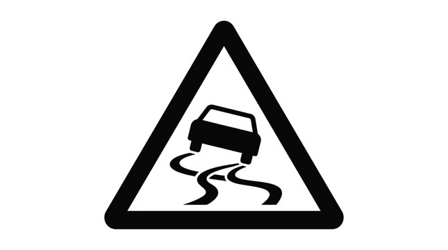 Slippery road warning sign black silhouette caution