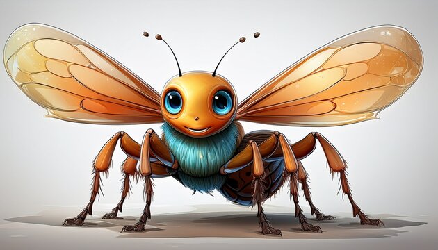 cute animated insect character plain white background