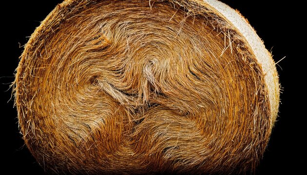 golden hay bale with spiral pattern black background