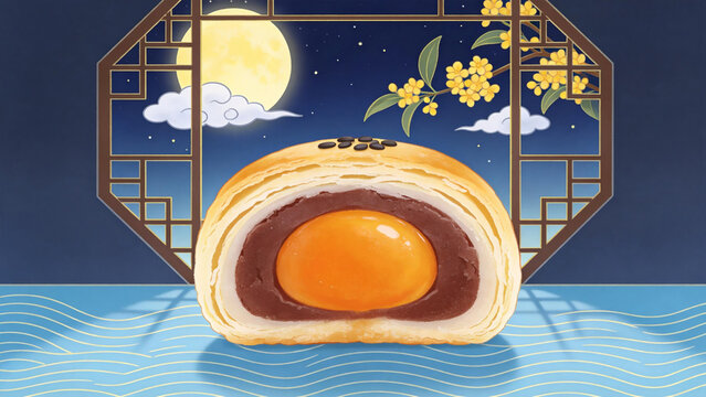 Mid - Autumn mooncake illustration