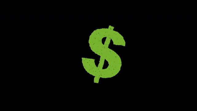 Green hand drawn dollar sign doodle animation rough crayon style icon