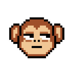 A monkey emoticon in pixel art style looking bored. © Mukhamat