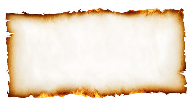 A sheet of paper with jagged edges from a burn, set against a transparent PNG background