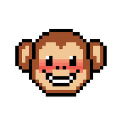 A shy-looking monkey head emoticon in pixel art style. © Mukhamat